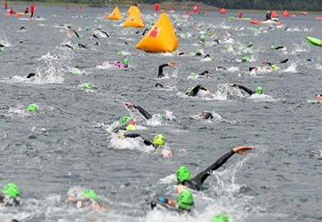 Swim start of an IRONMAN triathlon